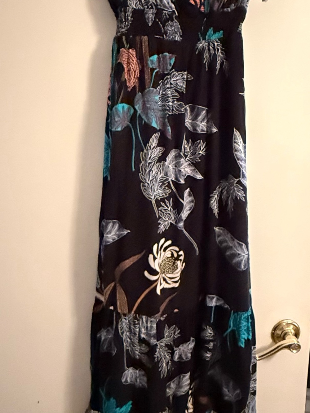 mahina Black Maxi Skirt with Teal, Cream and Brown Floral Print